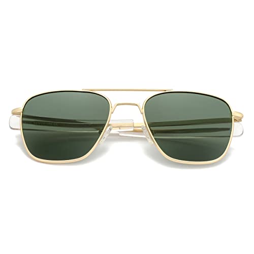 Gleyemor Polarized Square Aviator Sunglasses for Men Retro Military Tough Guy Style Shades (Gold Frame/G15 Lens) - Image 2