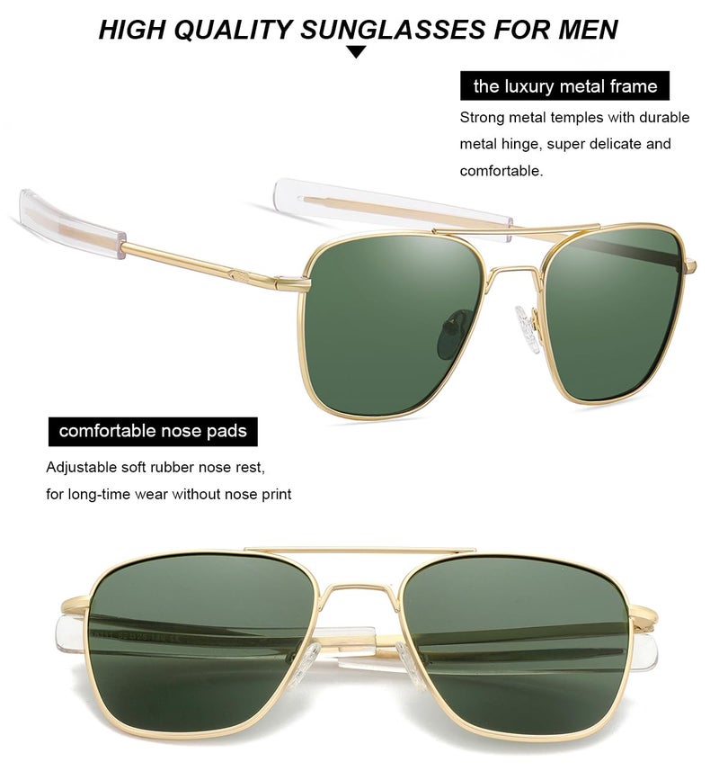 Gleyemor Polarized Square Aviator Sunglasses for Men Retro Military Tough Guy Style Shades (Gold Frame/G15 Lens) - Image 5