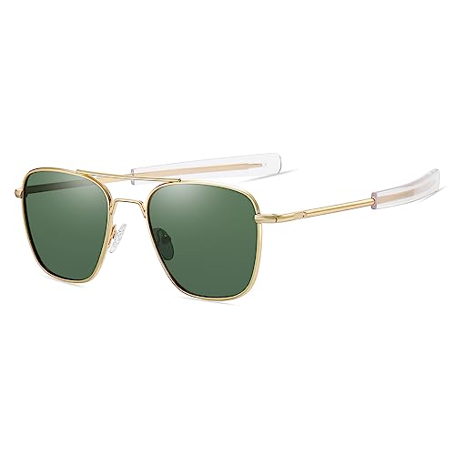 Gleyemor Polarized Square Aviator Sunglasses for Men Retro Military Tough Guy Style Shades (Gold Frame/G15 Lens) - Image 1