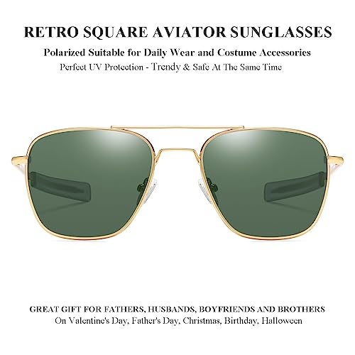Gleyemor Polarized Square Aviator Sunglasses for Men Retro Military Tough Guy Style Shades (Gold Frame/G15 Lens) - Image 3