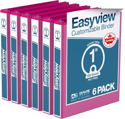 Davis Group Easyview Premium 3-Ring Binders with Clear-View Covers and Round Rings, Binders for School or Office, 1 Inch, Pack of 6, Pink - Image 1