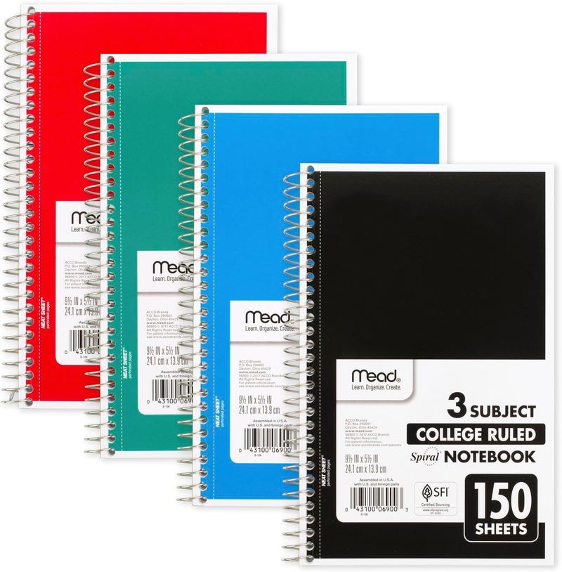 Mead دفتر ملاحظات صغير، 3 مواضيع، ورق مقاس كليه، 9-1/2" × 5-1/2"، 150 ورقة لكل دفتر، اللون قد يختلف، 1 عدد (06900) - Image 2