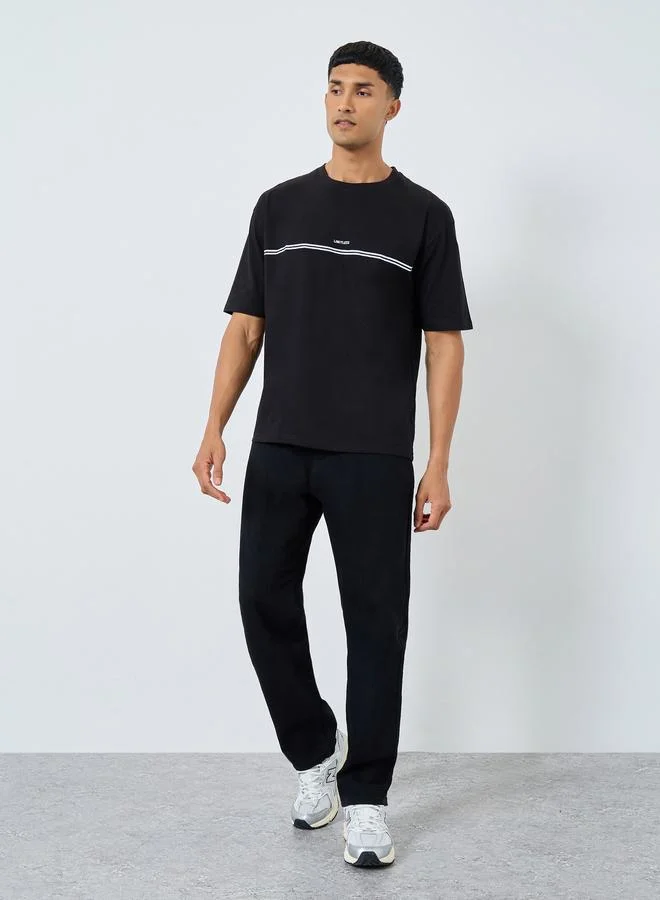 Styli Black Oversized Striped Crew Neck T-Shirt