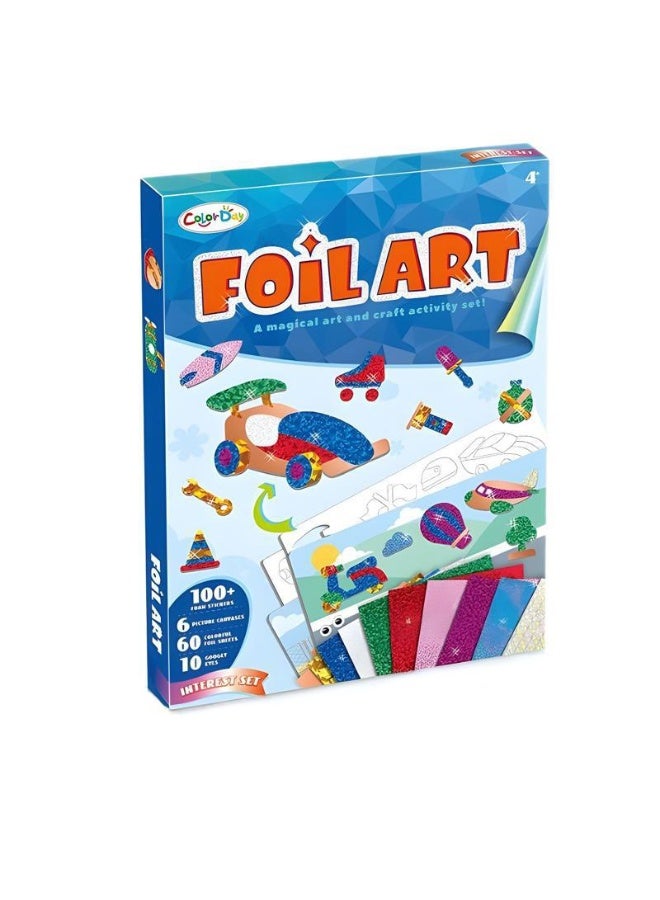 Capstro Foil ART 3D Sticker Craft Kit – Boys Theme | 6 Adventure Canvases with 100+ Foam Stickers & 60+ Colorful Foil Sheets | DIY Foil Paper Craft Kit for Kids Age 4+ | Creative Art Activity Gift for Boys & Girls - Image 1