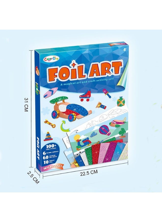 Capstro Foil ART 3D Sticker Craft Kit – Boys Theme | 6 Adventure Canvases with 100+ Foam Stickers & 60+ Colorful Foil Sheets | DIY Foil Paper Craft Kit for Kids Age 4+ | Creative Art Activity Gift for Boys & Girls - Image 3