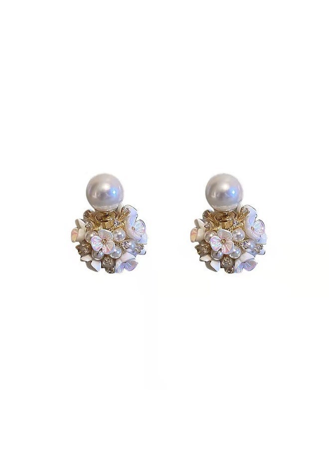 Earrings Silver Needle Zircon Pearl Flower French Retro Shell Spherical Stud Earrings Super Fairy Temperament Versatile Earrings - Image 4