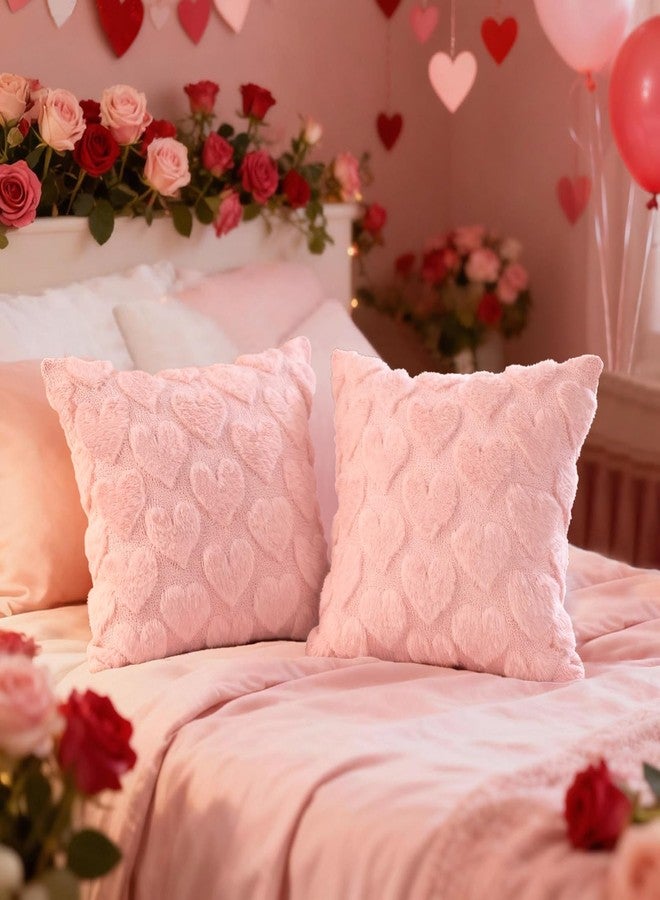 Lanpn Valentines Day Throw Pillow Covers 20x20 inch Set of 2, Valentine Decoration Soft Plush Love Pillowcase Faux Fur Decorative Anniversary Cushion Cover for Sofa Home Decor (Pink, Small Heart) - Image 4
