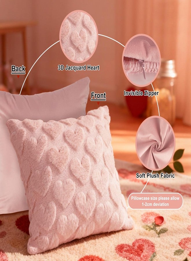 Lanpn Valentines Day Throw Pillow Covers 20x20 inch Set of 2, Valentine Decoration Soft Plush Love Pillowcase Faux Fur Decorative Anniversary Cushion Cover for Sofa Home Decor (Pink, Small Heart) - Image 5