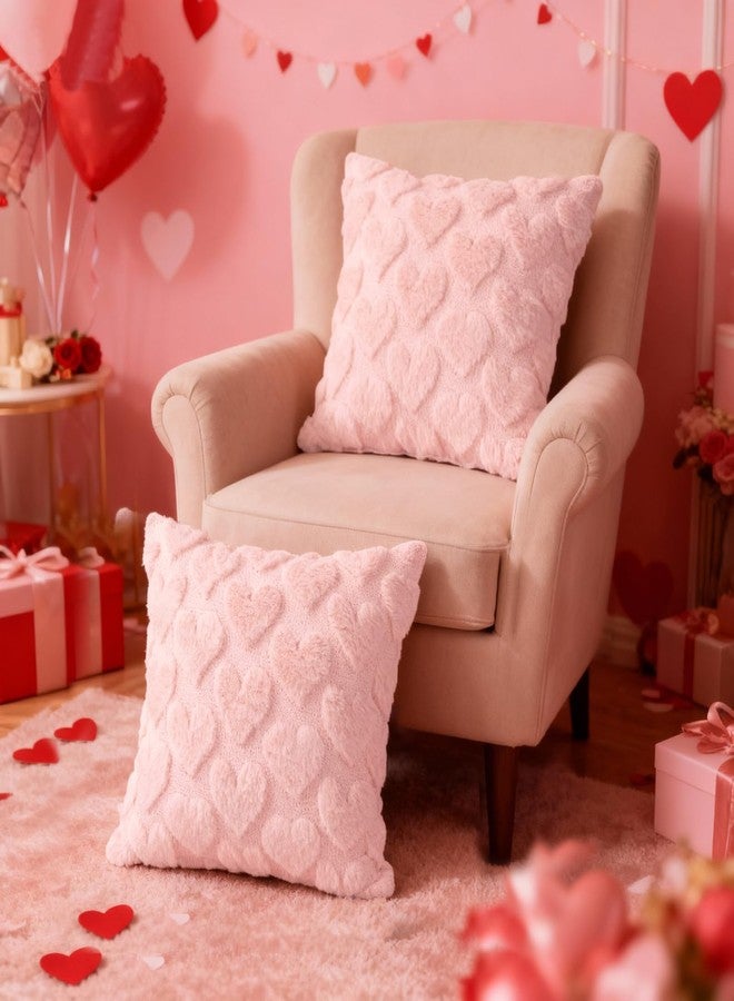 Lanpn Valentines Day Throw Pillow Covers 20x20 inch Set of 2, Valentine Decoration Soft Plush Love Pillowcase Faux Fur Decorative Anniversary Cushion Cover for Sofa Home Decor (Pink, Small Heart) - Image 2