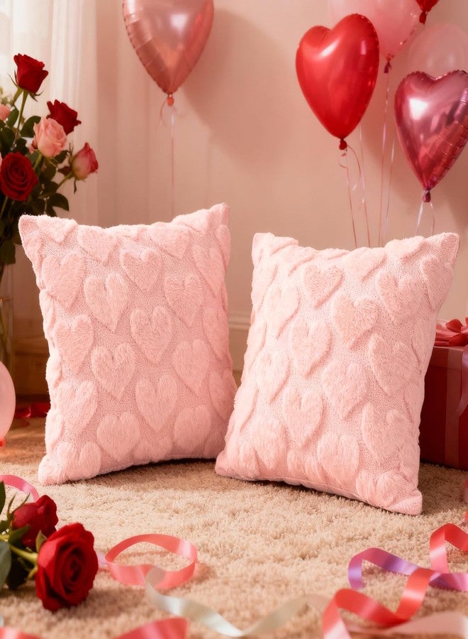Lanpn Valentines Day Throw Pillow Covers 20x20 inch Set of 2, Valentine Decoration Soft Plush Love Pillowcase Faux Fur Decorative Anniversary Cushion Cover for Sofa Home Decor (Pink, Small Heart) - Image 3