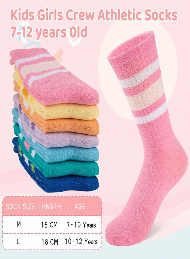 Comfoex Girls Crew Socks Kids Athletic Calf Socks 7 Pairs Soft Cotton & Casual Stripe for Children 8-10 10-12 Years Old - Image 4