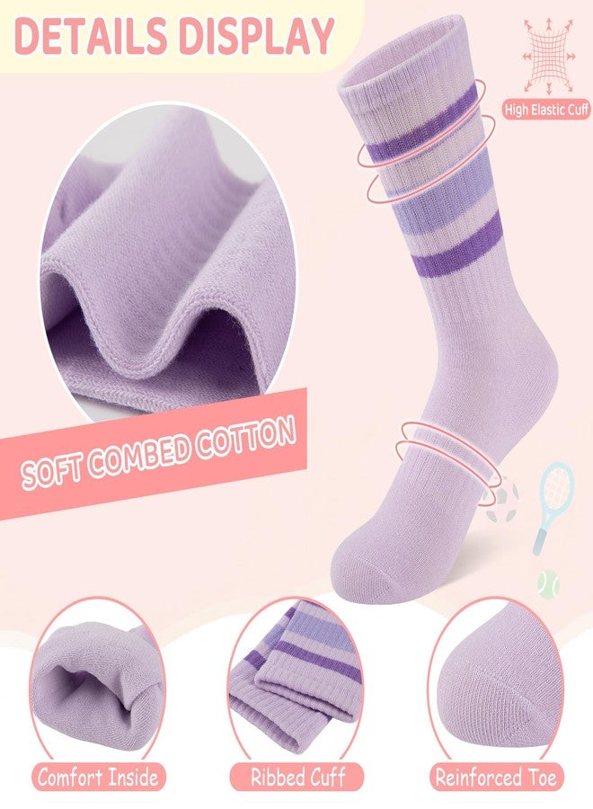 Comfoex Girls Crew Socks Kids Athletic Calf Socks 7 Pairs Soft Cotton & Casual Stripe for Children 8-10 10-12 Years Old - Image 5