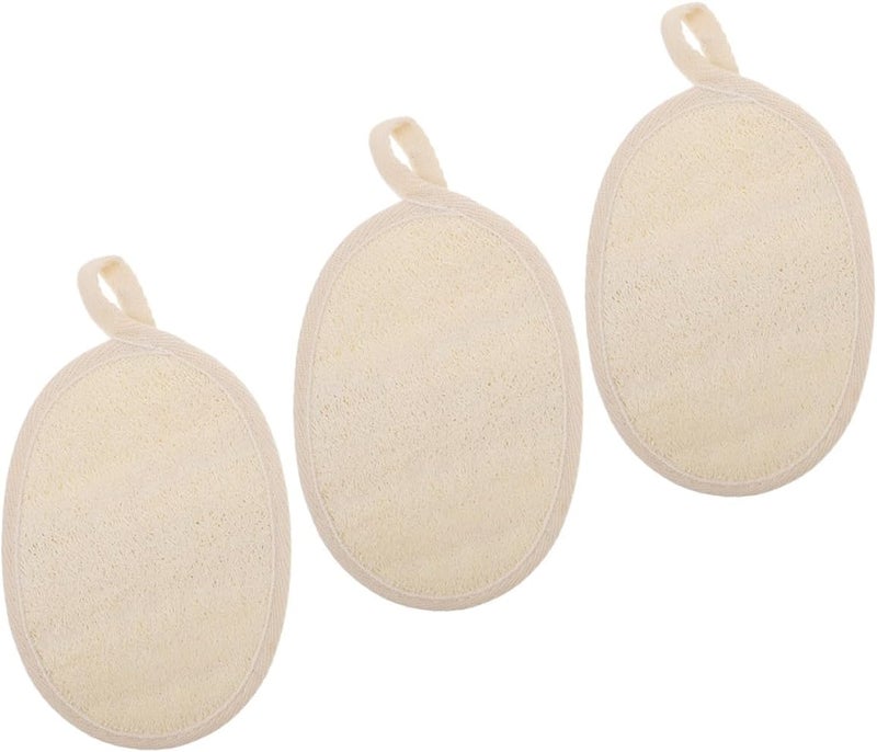 3 Pcs Natural Loofah Back Scrubber Bath Exfoliating Towels with Beige Edges, Household Bathing Supplies for Men and Women Shower Body Scrub - Image 1