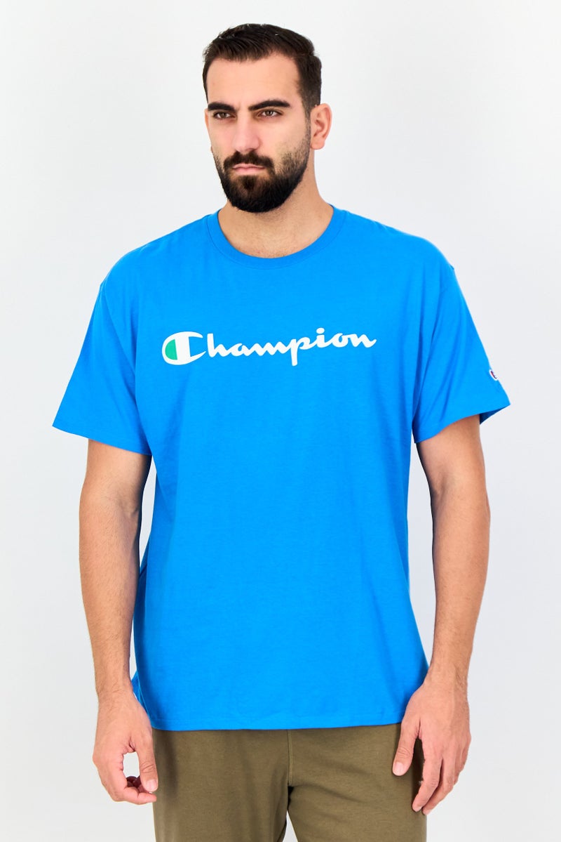 Champion تي شيرت رياضي للرجال بأكمام قصيرة مناسب للخارج، أزرق فولاذي - Image 1