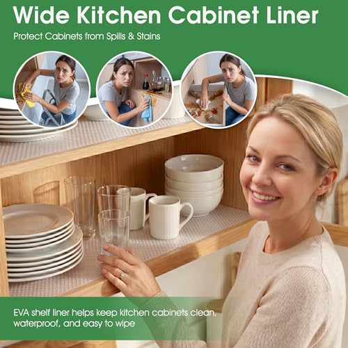 PaBUSIOr Clear Shelf Liners for Kitchen Cabinets: 22 Inch Wide Large Waterproof Under Sink Mat - 22 in x 28 FT Translucent Non-Adhesive Easy to Cut Cabinet Drawer Liner for Pantry - Image 3