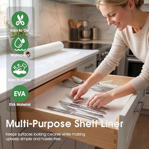 PaBUSIOr Clear Shelf Liners for Kitchen Cabinets: 22 Inch Wide Large Waterproof Under Sink Mat - 22 in x 28 FT Translucent Non-Adhesive Easy to Cut Cabinet Drawer Liner for Pantry - Image 2
