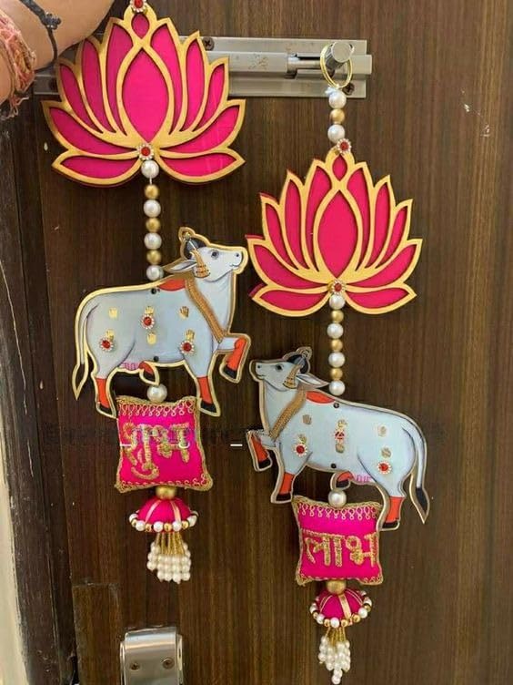 Sellplus Lotus with Cow Chusion Latkan String for Home Decoration All Festival Decor 4