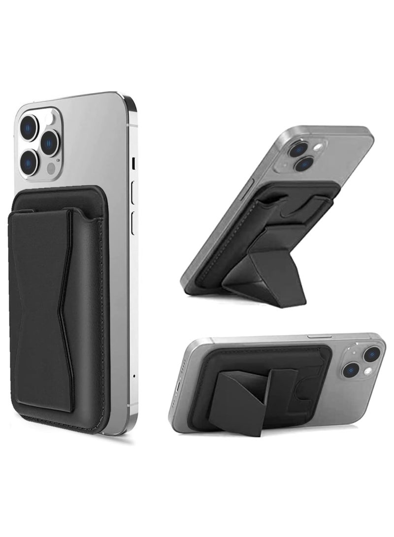 هوكو حامل هاتف مغناطيسي فاخر مع حامل لهاتف iPhone وSamsung - جلد PU أسود رفيع، قبضة آمنة، مانع لترددات الراديو، حامل بطاقات بسيط للرجال والنساء - مناسب لهواتف iPhone 16 و15 و14 و13 و12 وPro وPro Max - يحمل ما يصل إلى 3 بطاقات - Image 1