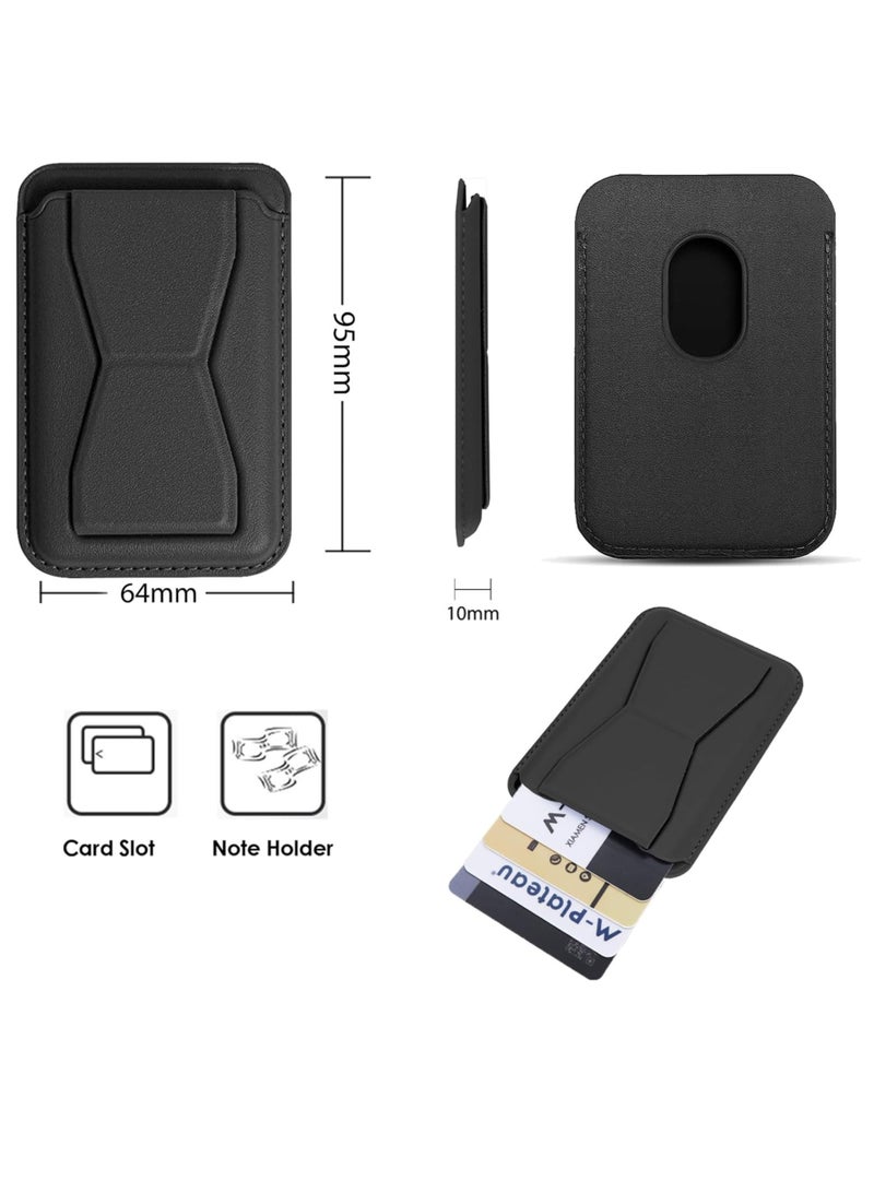 هوكو حامل هاتف مغناطيسي فاخر مع حامل لهاتف iPhone وSamsung - جلد PU أسود رفيع، قبضة آمنة، مانع لترددات الراديو، حامل بطاقات بسيط للرجال والنساء - مناسب لهواتف iPhone 16 و15 و14 و13 و12 وPro وPro Max - يحمل ما يصل إلى 3 بطاقات - Image 2
