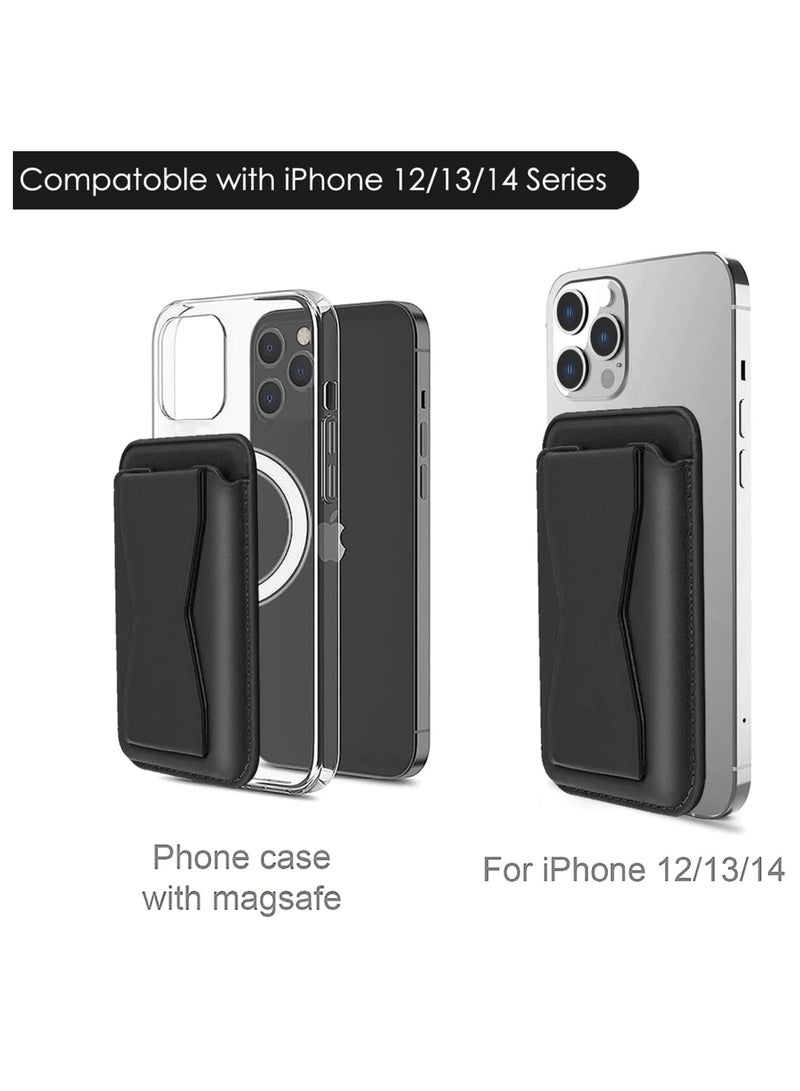 هوكو حامل هاتف مغناطيسي فاخر مع حامل لهاتف iPhone وSamsung - جلد PU أسود رفيع، قبضة آمنة، مانع لترددات الراديو، حامل بطاقات بسيط للرجال والنساء - مناسب لهواتف iPhone 16 و15 و14 و13 و12 وPro وPro Max - يحمل ما يصل إلى 3 بطاقات - Image 3