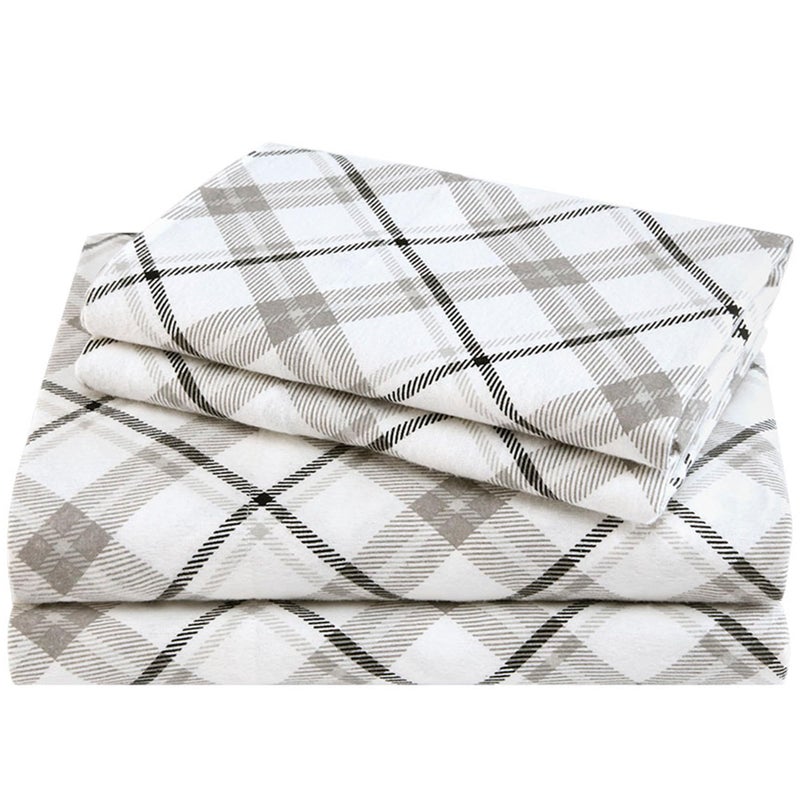 Comfort Spaces Cotton Flannel Sheets Queen Size, Ultra Soft Flannel Sheet Set with 14" Elastic Pocket Fits up to 16" Mattress, Plaid Print Warm Flannel Bedding, Grey Plaid 4 Piece - Image 1