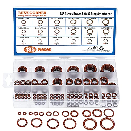 BUSY-CORNER 185 Pieces FKM Brown O-Ring Kit,75A Durometer,18 Kind AS-568 Standard Sizes,ID 2.57mm-20.22mm Thickness 1.78mm 2.62mm 3.53mm - Image 1