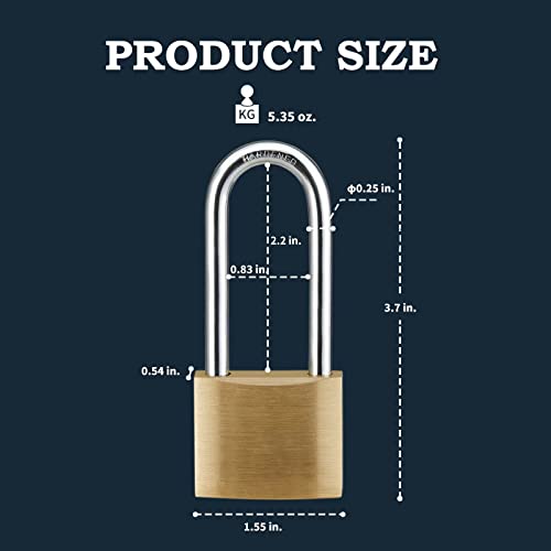 Guliffen Solid Brass Lock and Key,Pad Lock with 1-9/16 in. (40 mm) Wide Body, 2-1/2 in. Long Shackle Gate Padlock for Outdoor Fence， Sheds, Storage Unit, Gate, Toolbox,Trailer，Garages，1Pack - Image 2