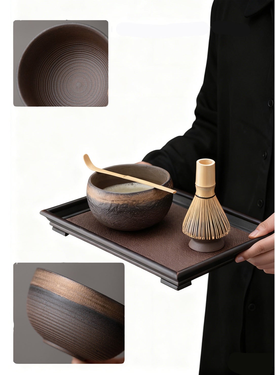 طقم شاي ماتشا، وعاء ماتشا خزفي مزجج مع خفاقة خيزرا...