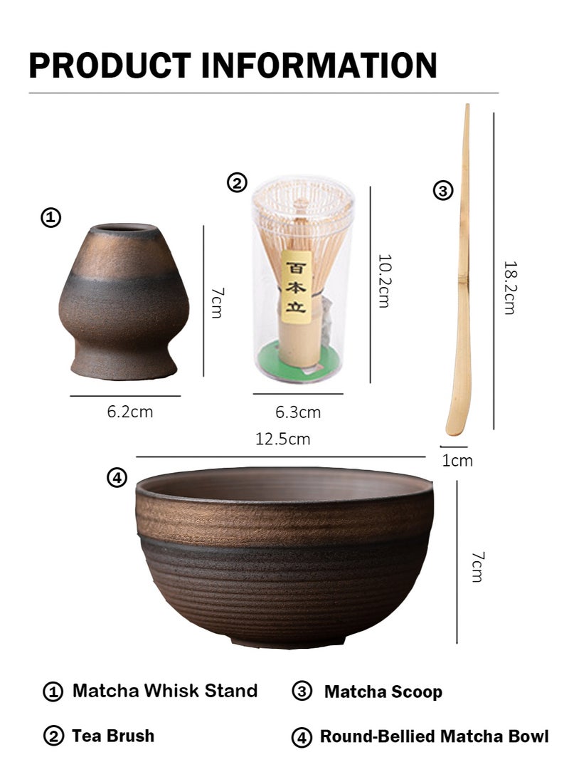سيسلي طقم شاي ماتشا، وعاء ماتشا خزفي مزجج مع خفاقة خيزران وحامل خفاقة وملعقة ماتشا، 4 قطع - Image 5