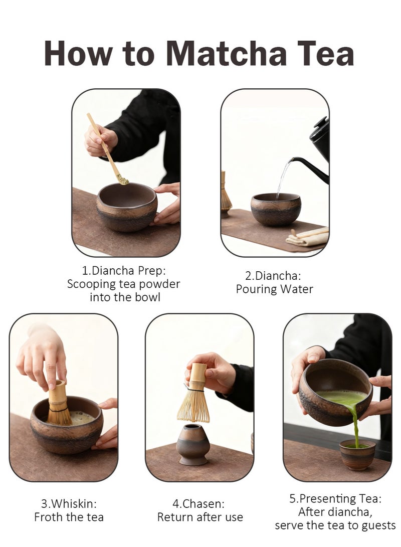 سيسلي طقم شاي ماتشا، وعاء ماتشا خزفي مزجج مع خفاقة خيزران وحامل خفاقة وملعقة ماتشا، 4 قطع - Image 2