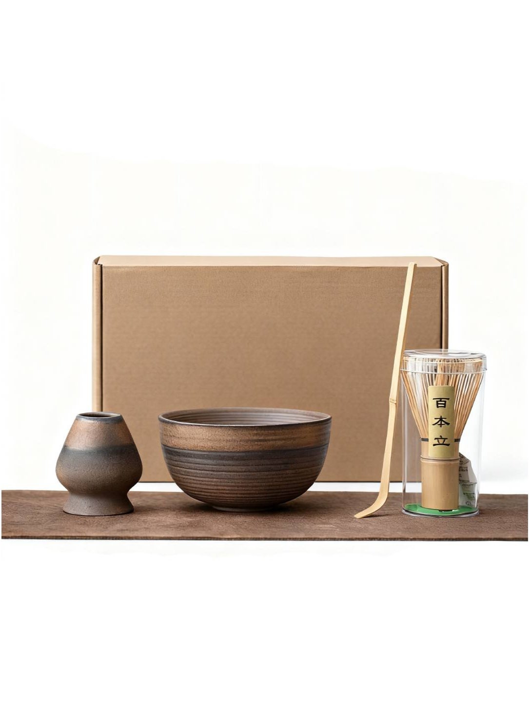 طقم شاي ماتشا، وعاء ماتشا خزفي مزجج مع خفاقة خيزرا...