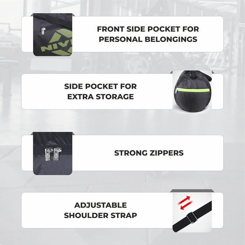 Nivia Deflate 2.0 Polyester Gym Bag - Unisex Adjustable Shoulder Duffle for Men, Carry Accessories, Fitness, Sports & Travel Kit (Black/Blue,Capacity - 19.5LTR) - Image 4