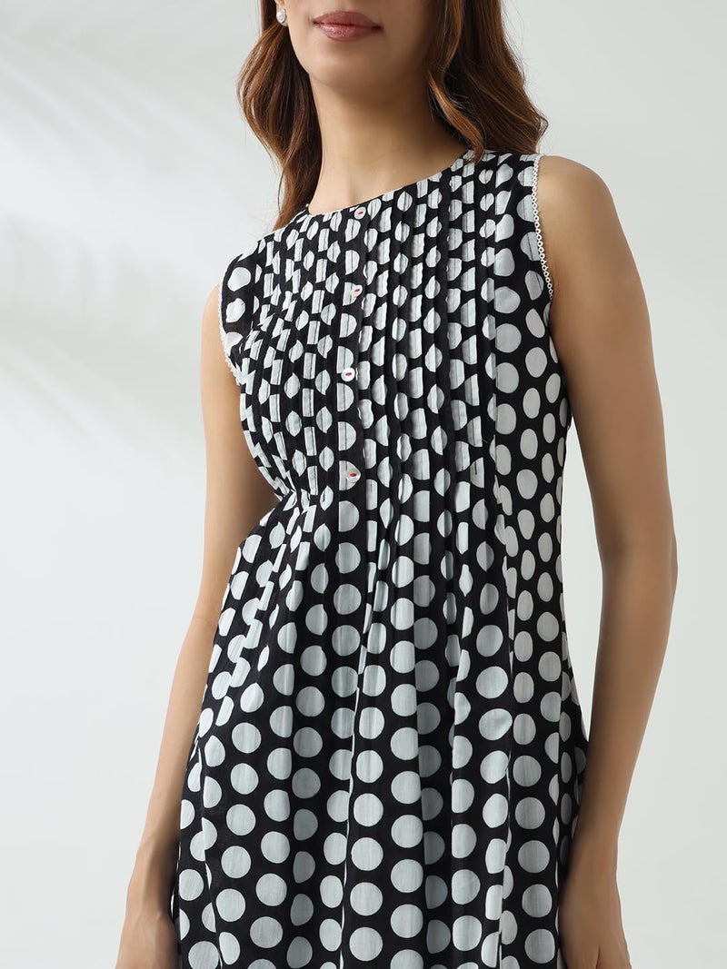 FIORRA Women's Black & White Cotton Flared Kurta Set - Image 5