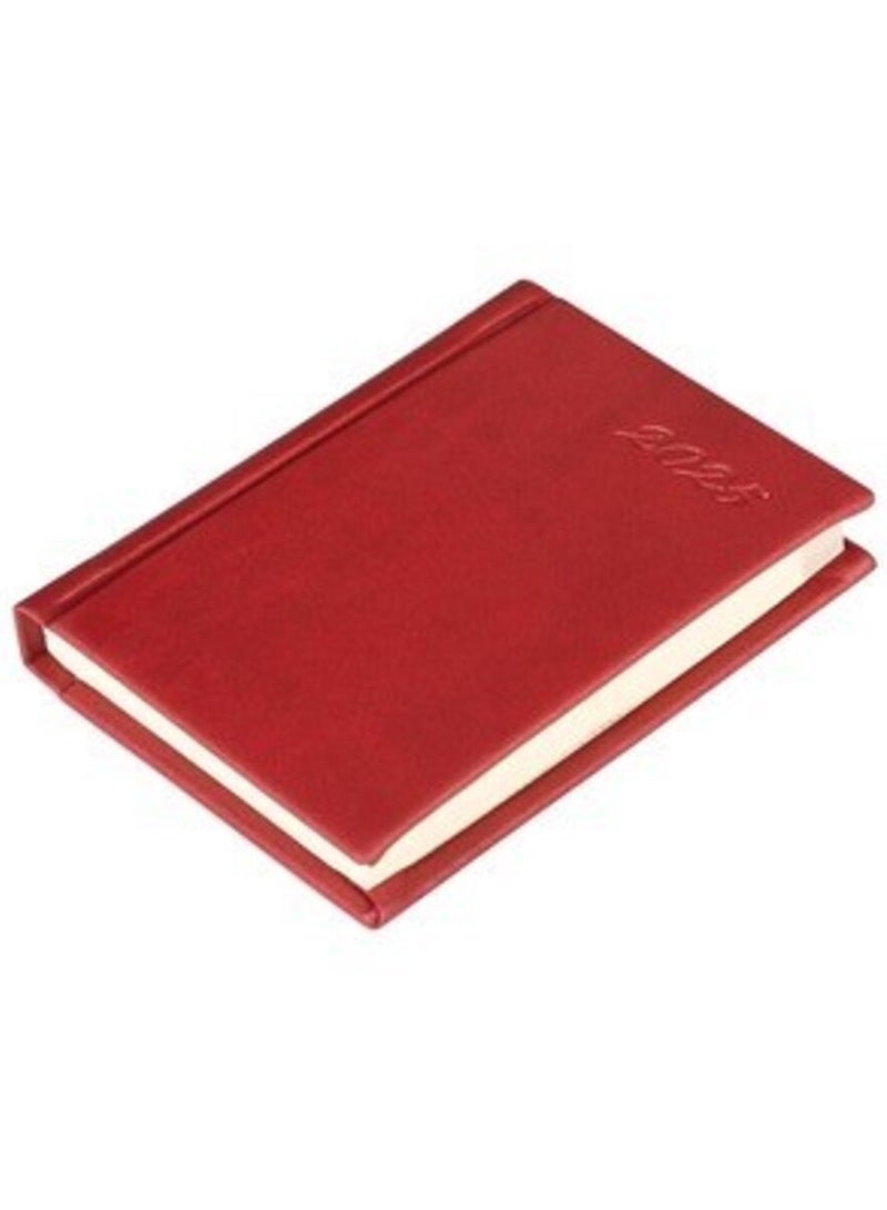 FIS®2025 Pocket Diary, Italian PU Materials, Sewn Cover, English, Size 75x105mm, Maroon Color-FSDI11EN25MR