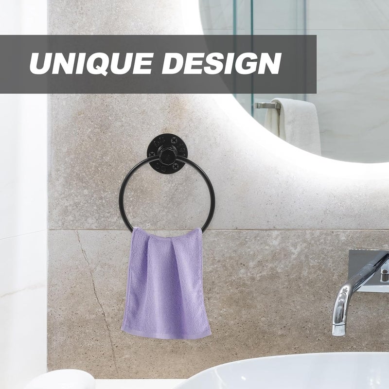Generic Industrial Vintage Black Metal Manual Towel Ring Wall Mounted Towel Holder for Bathroom Accessory - Image 5