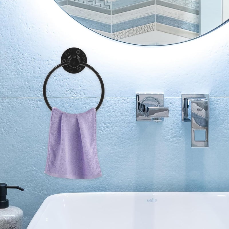 Generic Industrial Vintage Black Metal Manual Towel Ring Wall Mounted Towel Holder for Bathroom Accessory - Image 4