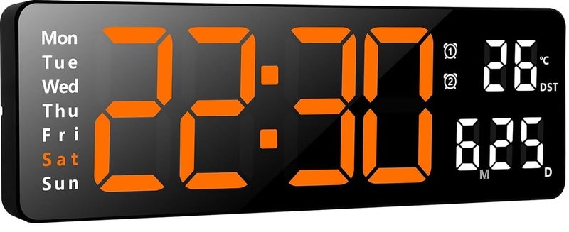 RtnSparsh Digital LED Wall Clock for Living Room Decor Large Display with Date Temperature Week Desk Alarm Clock for Bedroom with Remote Control for Office Home Orange White - Image 1