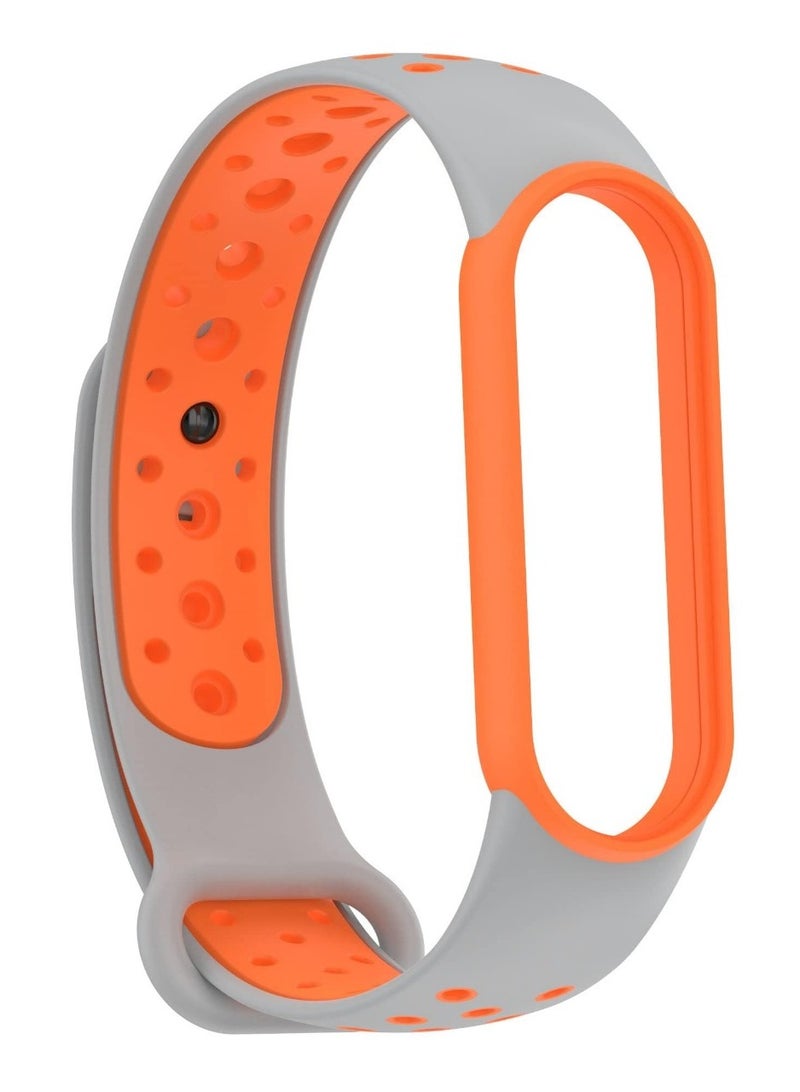 حزام لساعة Xiaomi Mi Band 5/6 للنساء والرجال، حزام بديل من السيليكون الناعم القابل للتعديل وجيد التهوية بلونين (رمادي/برتقالي) - Image 3