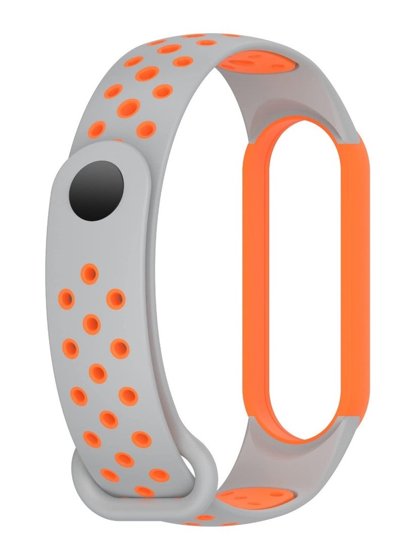 حزام لساعة Xiaomi Mi Band 5/6 للنساء والرجال، حزام بديل من السيليكون الناعم القابل للتعديل وجيد التهوية بلونين (رمادي/برتقالي) - Image 4
