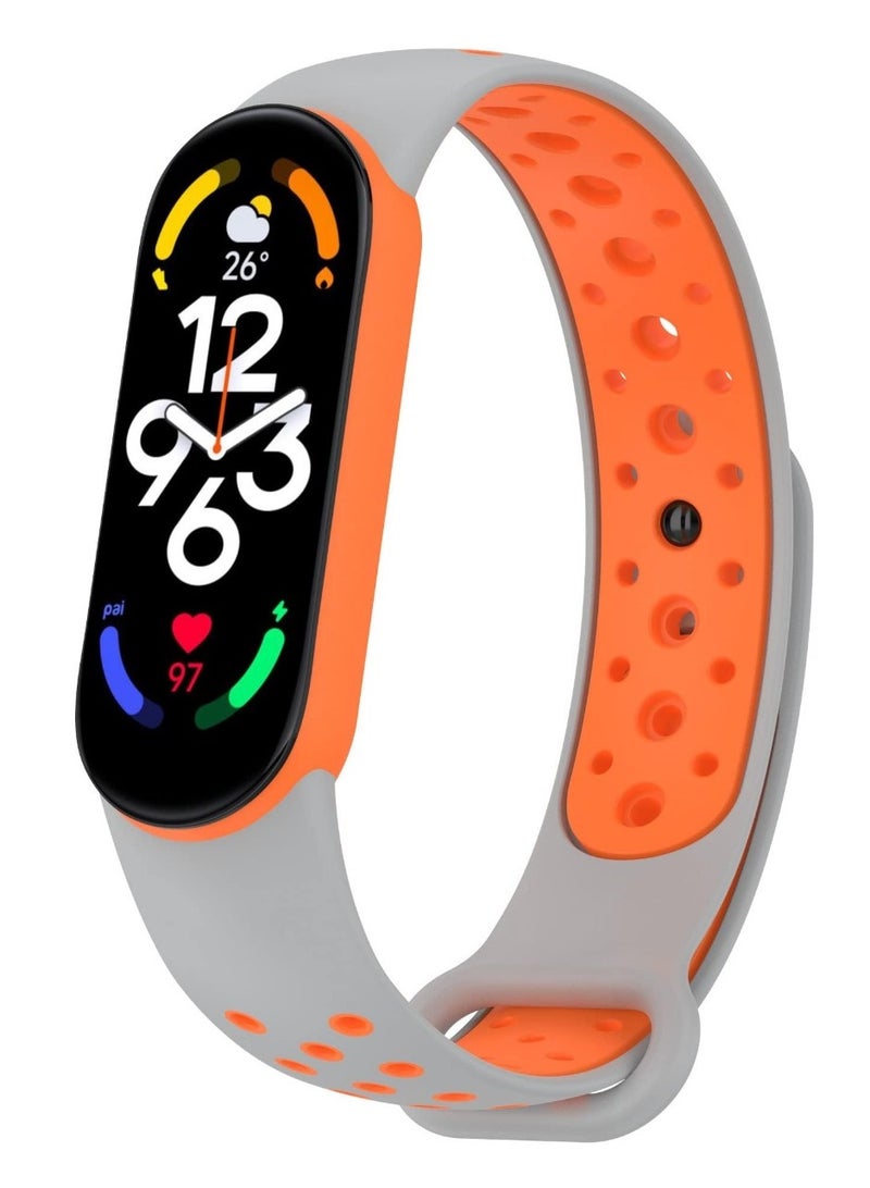 حزام لساعة Xiaomi Mi Band 5/6 للنساء والرجال، حزام بديل من السيليكون الناعم القابل للتعديل وجيد التهوية بلونين (رمادي/برتقالي) - Image 1