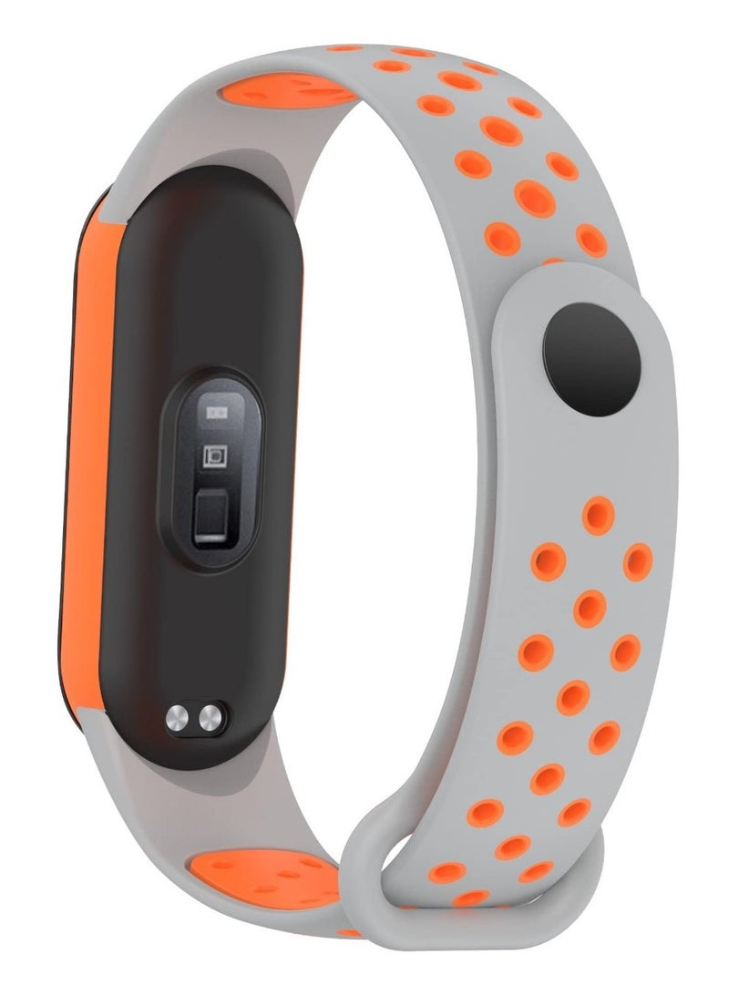 حزام لساعة Xiaomi Mi Band 5/6 للنساء والرجال، حزام بديل من السيليكون الناعم القابل للتعديل وجيد التهوية بلونين (رمادي/برتقالي) - Image 2