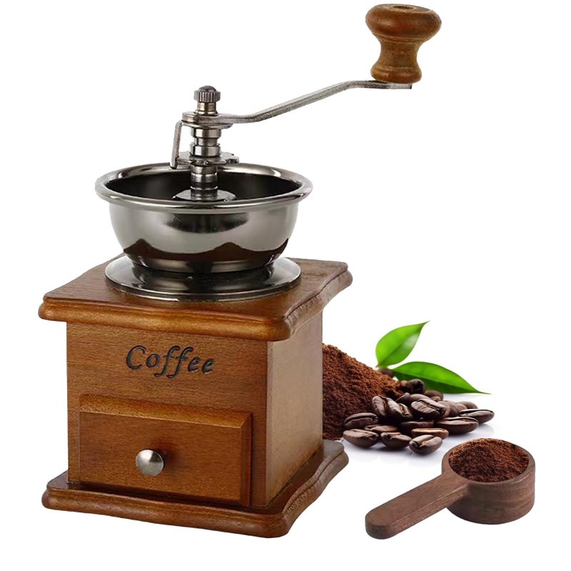 Xdalula Manual Espresso Coffee Bean Grinder - Vintage Crude Wood Style Coffee Grinders Ceramic Grinding Core Hand Coffee Grinder Portable Coffe Grinder With Coffee Spoon - Image 1