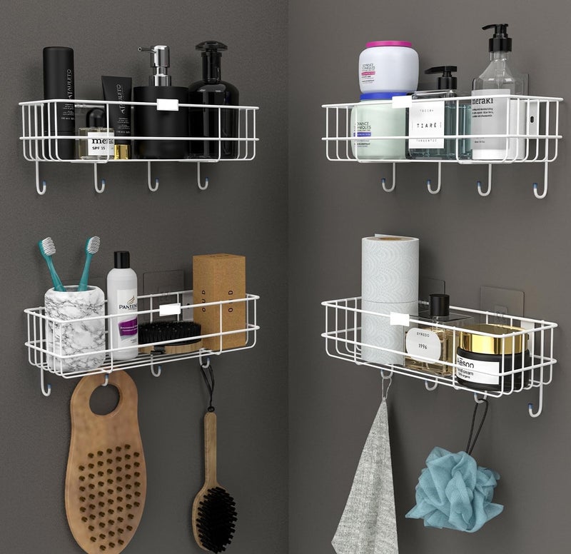 XBEY Self Adhesive Metal Bathroom Shelf for Wall/Shelf Organizer/Kitchen Shelf with Magic Stickers for Multipurpose Uses- Pack of 1 (White) - Image 5