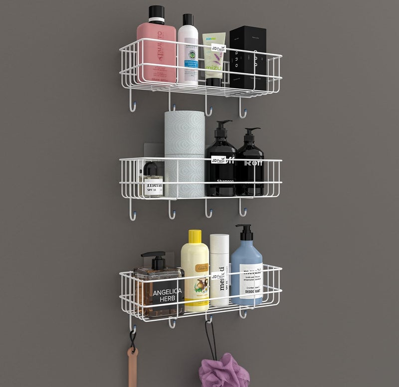 XBEY Self Adhesive Metal Bathroom Shelf for Wall/Shelf Organizer/Kitchen Shelf with Magic Stickers for Multipurpose Uses- Pack of 1 (White) - Image 2