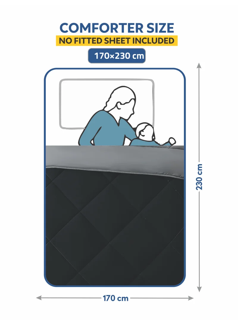 دوناتيلا طقم لحاف سرير، مقاس فردي 170×230 سم - طقم سرير مبطن سادة من قطعتين، من قماش الألياف الدقيقة - لحاف واحد وغطاء وسادة واحد