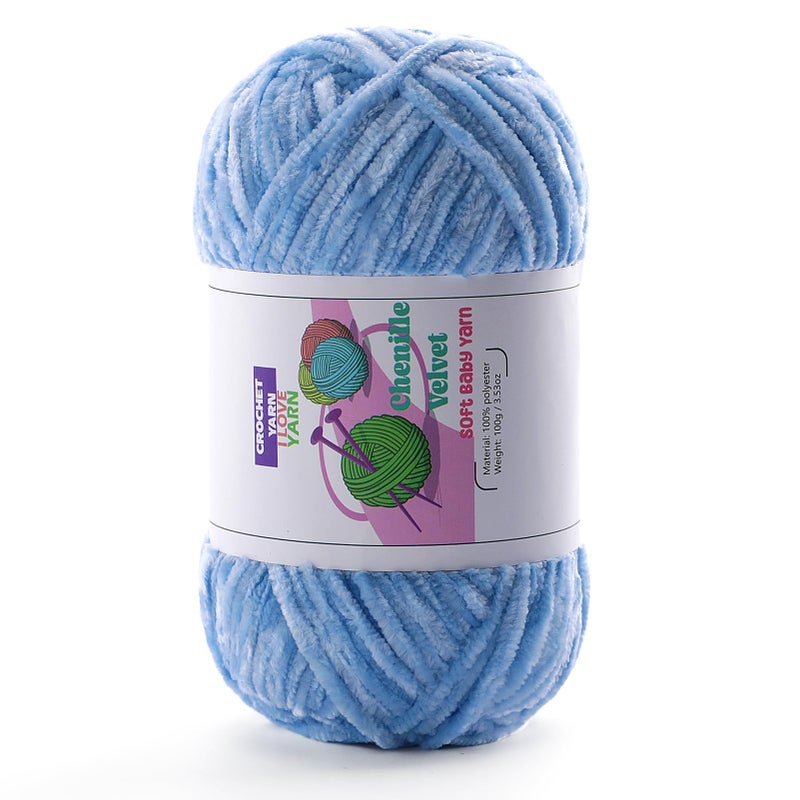 DAERBOF Plush Chunky Chenille Yarn Fluffy Velvet Yarn for Crocheting Soft Thick Bulky Yarn for Knitting and Making Clothes Hats Scarves Blankets Cushions 35oz 1968yds Each Light Blue - Image 3