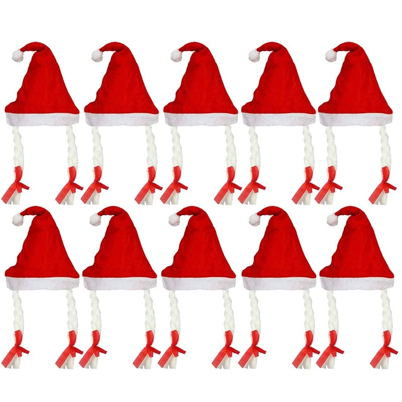 Evisha 10 Pcs Braid Plete Girls Christmas Caps Santa Caps Charistmas caps For Tree Decoration XMass Caps Hats Santa Caps Santa Claus Caps - Image 1