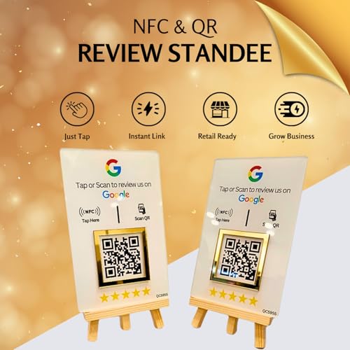 tinydabba NFC & QR Tap or Scan Feedback Standee for Business – Contactless Link Sharing for Shops, Clinics, Salons, Restaurants – Golden Border - Acrylic Standee - Image 4