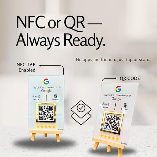 tinydabba NFC & QR Tap or Scan Feedback Standee for Business – Contactless Link Sharing for Shops, Clinics, Salons, Restaurants – Golden Border - Acrylic Standee - Image 5