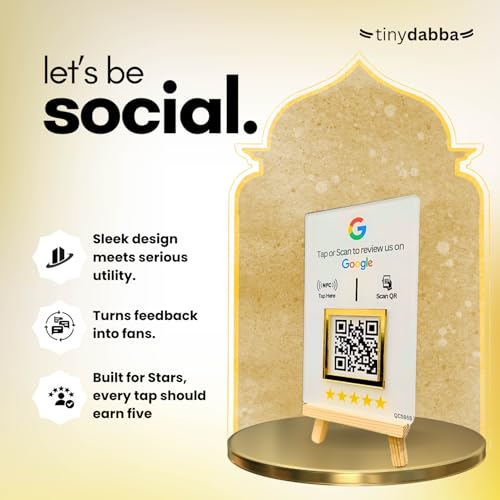 tinydabba NFC & QR Tap or Scan Feedback Standee for Business – Contactless Link Sharing for Shops, Clinics, Salons, Restaurants – Golden Border - Acrylic Standee - Image 2